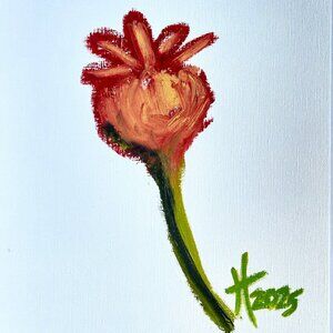 Lovely Poppy Textured Original Oil Painting on Paper 11x14in Matted Frame Ready